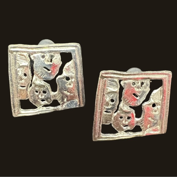 Vintage Jewelry - Vintage Abstract Faces Earrings Abstract Art Earrings
